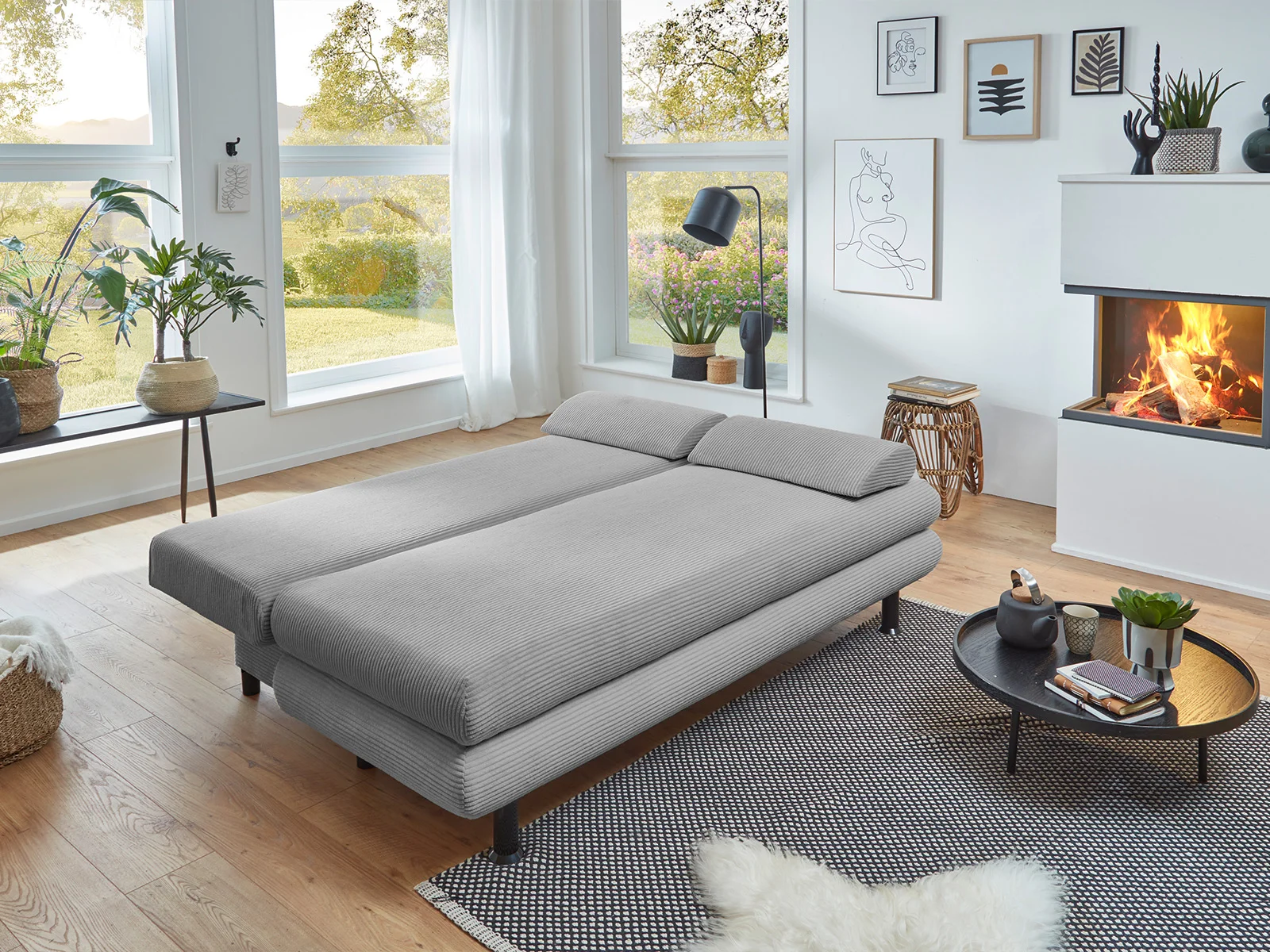 Schlafsofa Cord Silber 2