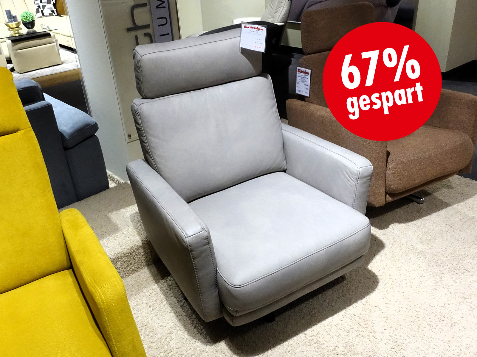 Drehsessel Fernsehsessel Pablos Leder Evita Light Grey 14740062