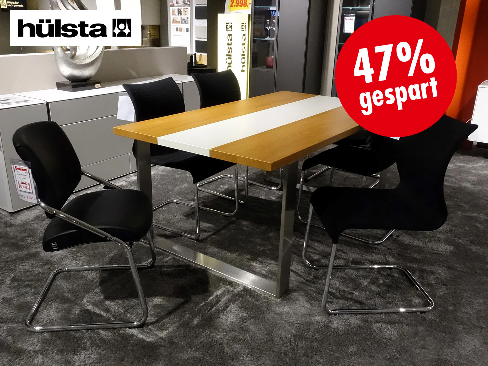 Huelsta Now Dining Esstisch Et 17 Lack Weiss Natur Eiche Gestell Edelstahl 55800004