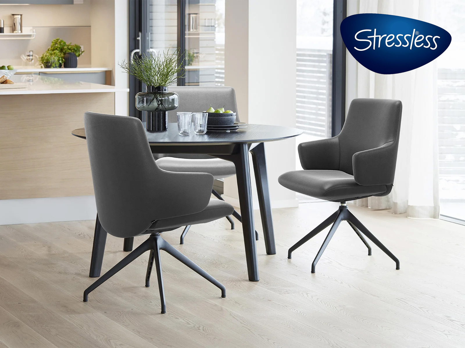 Stressless Laurel Esszimmer Stuhl Leder Low W Arm D350 Clover Light Grey Black Bordeaux Black 13150117 03