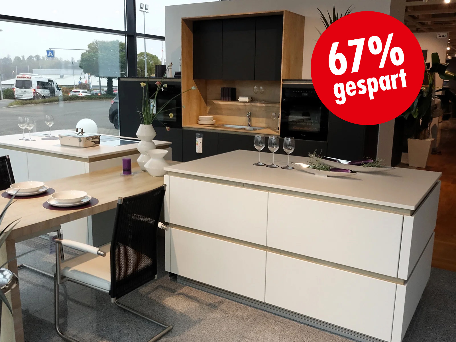 Ballerina Kueche Inselkueche Graphitschwarz Premiumweiss Samt Lack 03535023