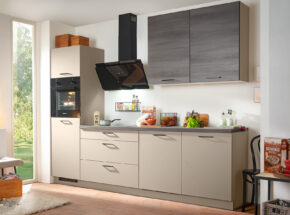 Einbaukueche Kuchenzeile Mit Geraetehochschrank Cremegrau Matt Und Haenger M4520032033938560