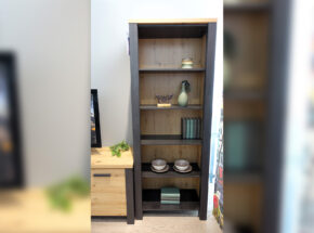 Maeusbacher Tv Wohnwand Letizia Mit Vitrine Asteiche Schwarzstahl Standregal 14020191