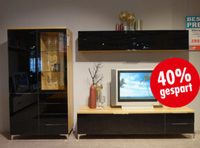 Tv Wohnwand Shino Tv Board Haengeschrank Vitrine Eiche Rivera Glas Schwarz  02540314 1