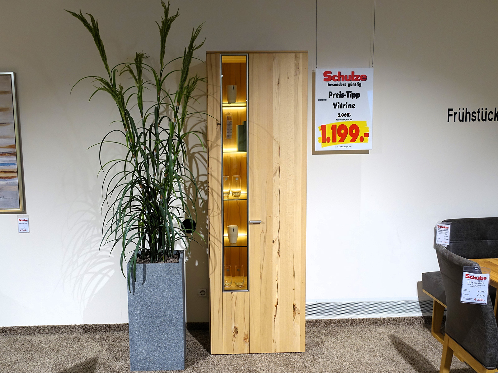 Vitrine Loddenkemper Media Natur Vollholz Naturholz Buche Massiv 0134011 01