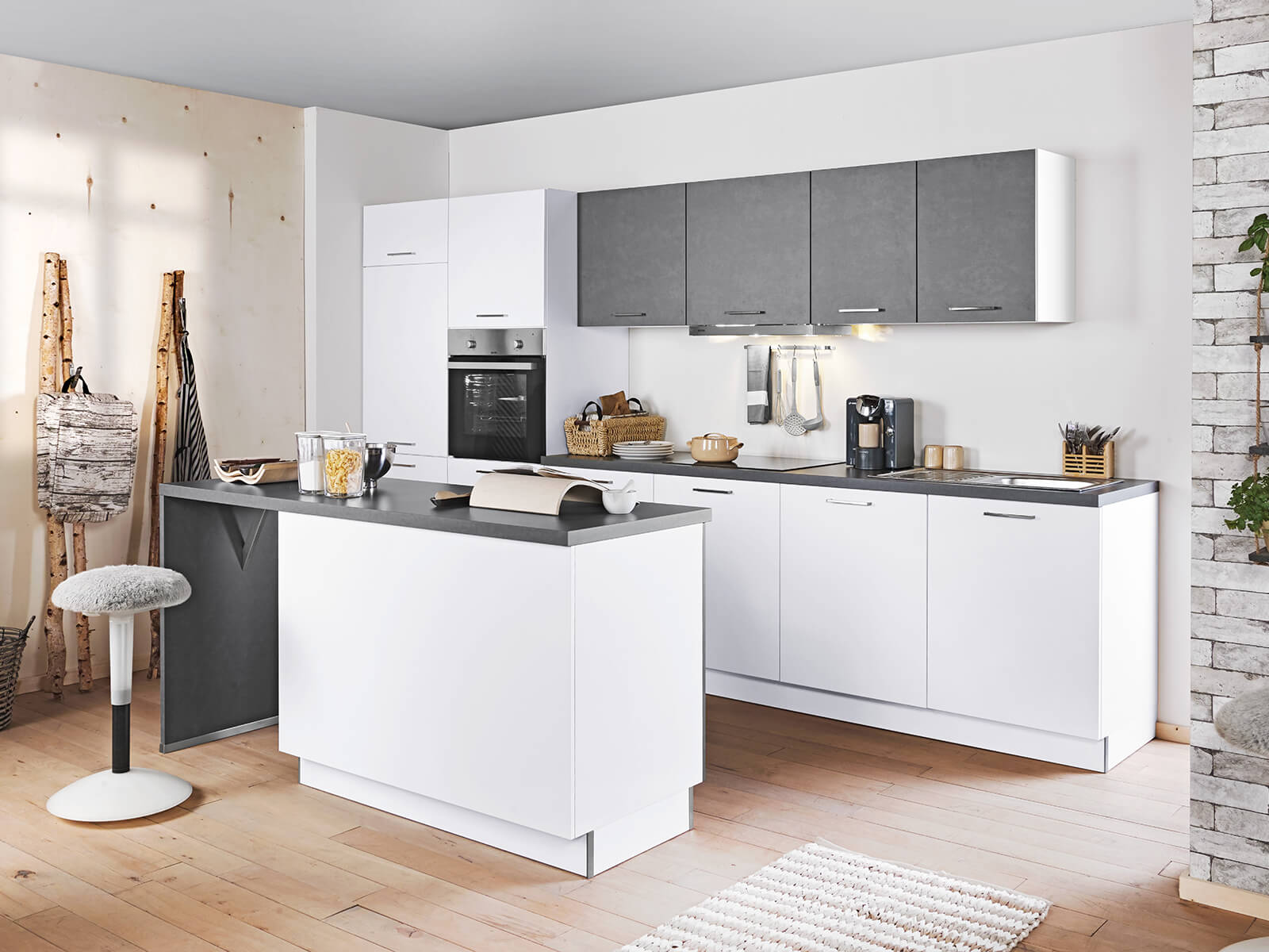 Inselkueche Mit Ansetztisch Kuechenzeile Mit Hochschrank M4520032002623930