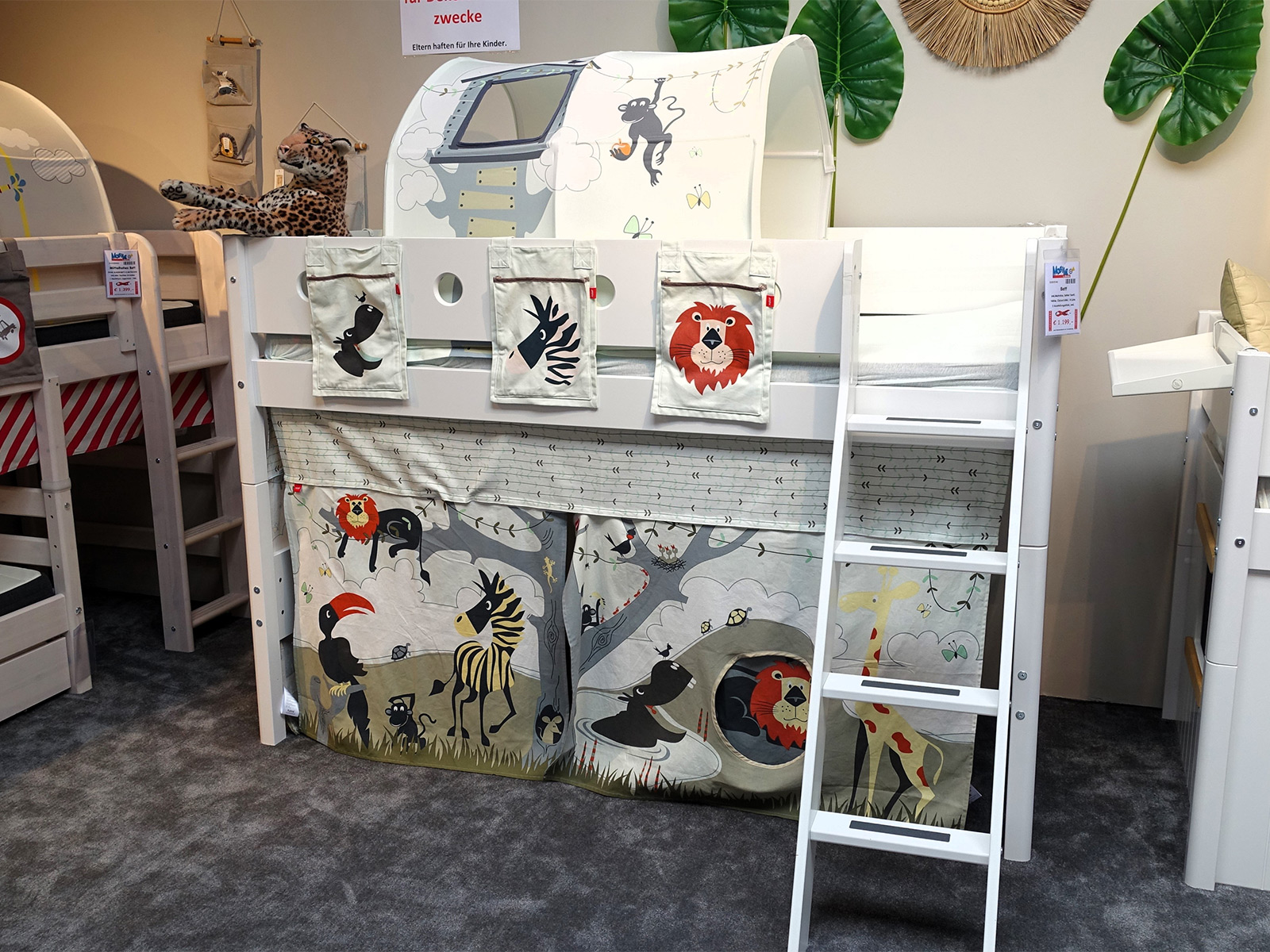 Flexa Hochbett Kinderbett Spielbett White Mit Safaridekoration Und Leiter 01810142