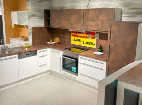 Pino Winkelküche weiß Cortenstahl