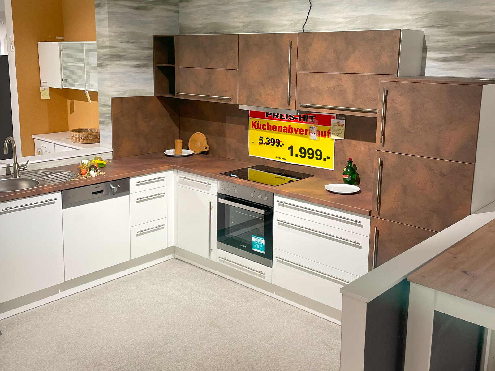 Pino Winkelküche weiß Cortenstahl