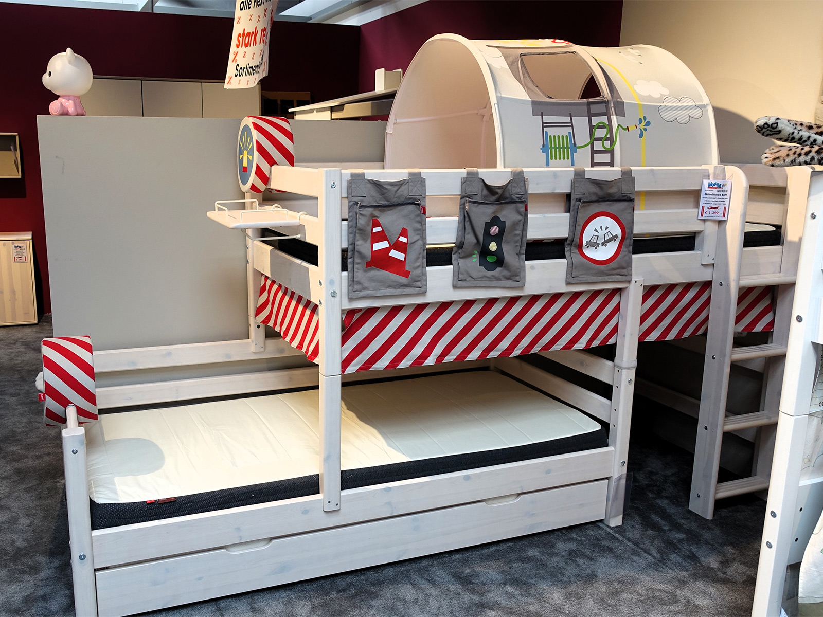 Flexa Kinderspielgbett Classic mit zwei Etagen und senkrechter Leiter und Textilausstattung 2