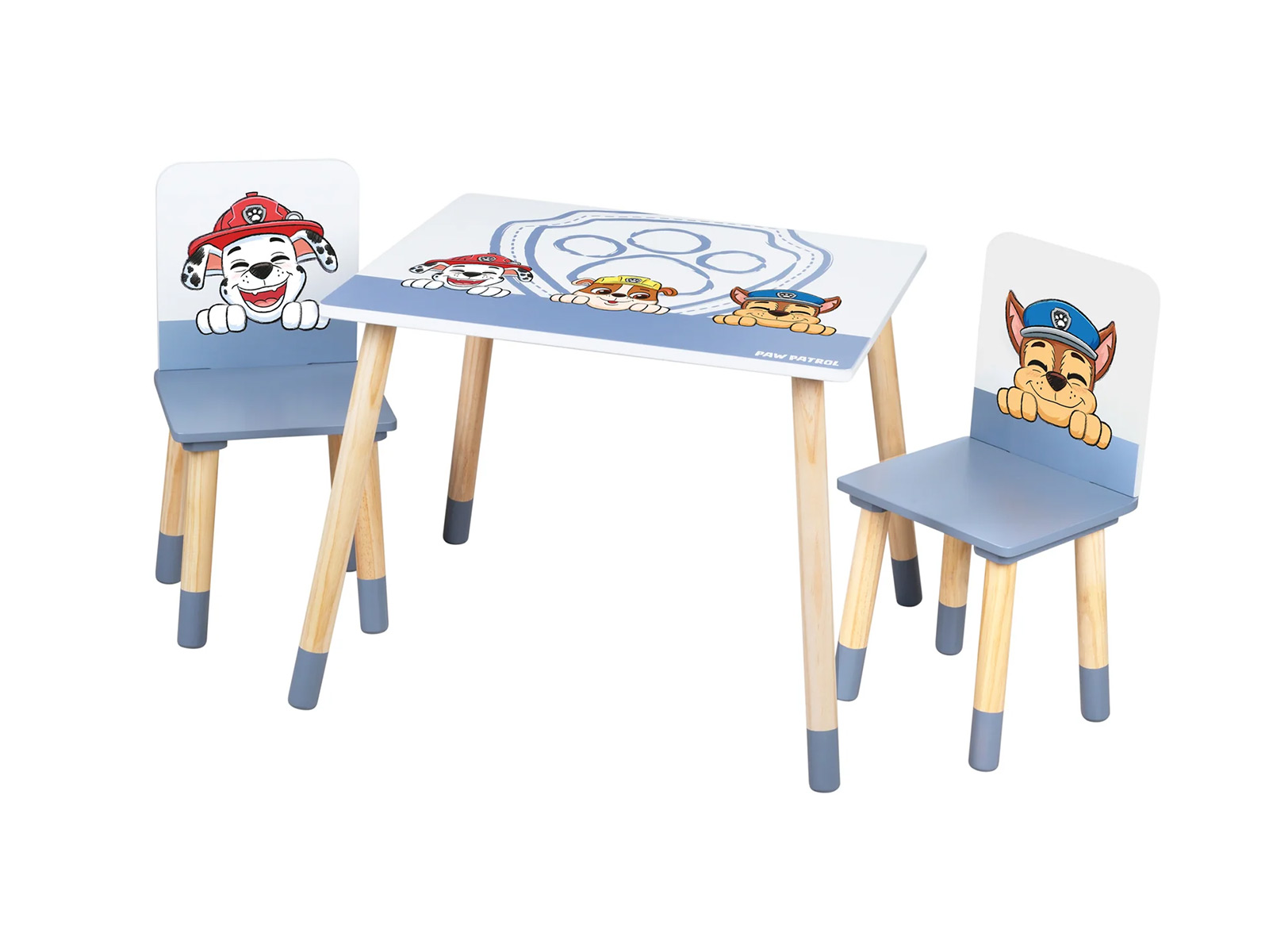 Kindersitzgruppe Paw Patrol mit 2 Stühlen und einem Kindertisch mit Hundeaufdruck