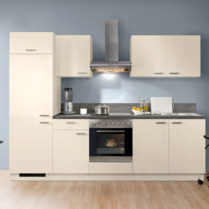 Kuechenzeile Mit Hochschrankelement Und Haengern Farbe Magnolia Matt Mit Spuele Und Elektrogeraete M45200320321